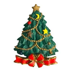 Vintage Christmas Tree Pin AGC Inc Holiday Brooch Resin Next Day Ship